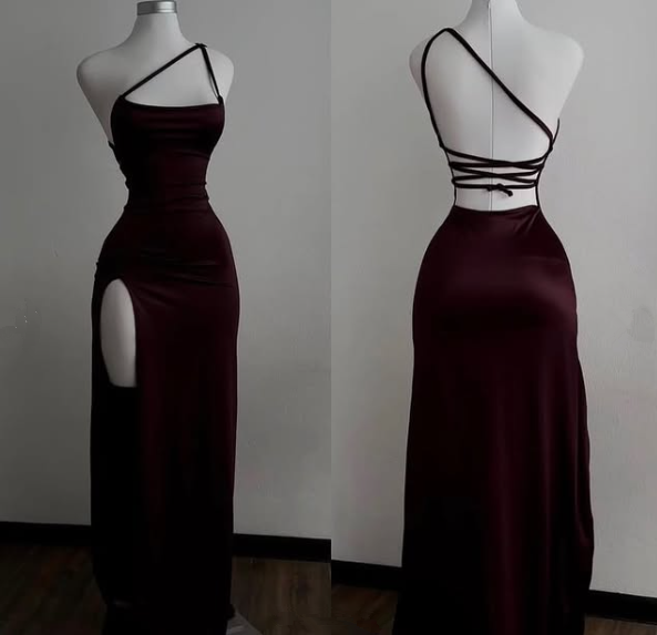 Sexy Mermaid One Shoulder Floor Length Burgundy Backless Evening Dress Prom Dresses SD1596