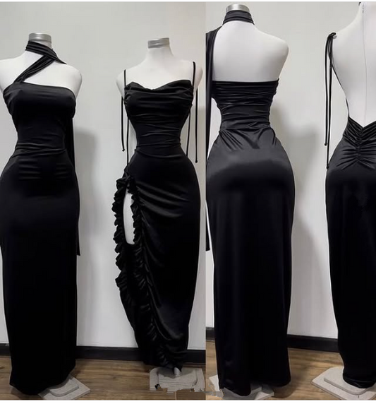 Sexy Mermaid Sleeveless Floor Length Backless Evening Dress Black Prom Dresses SD1598