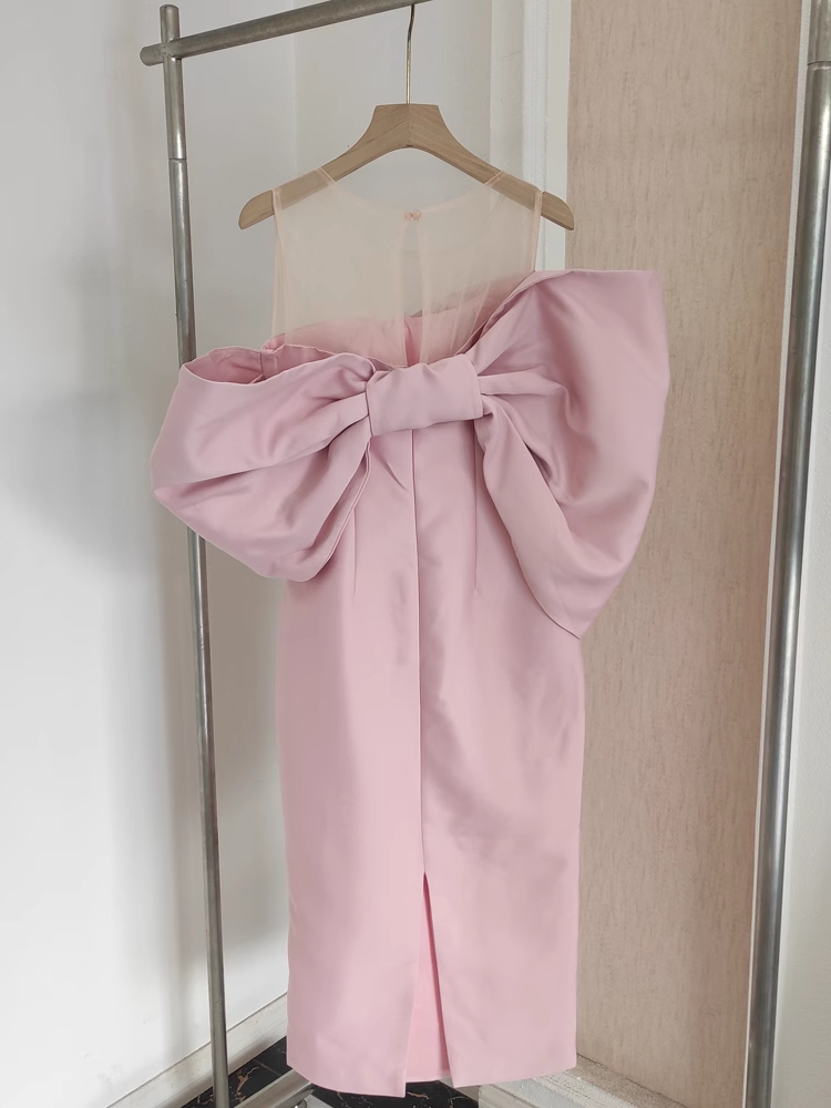 Sexy Sheath Strapless Pink Vacation Dress Satin Women Dresses SD159