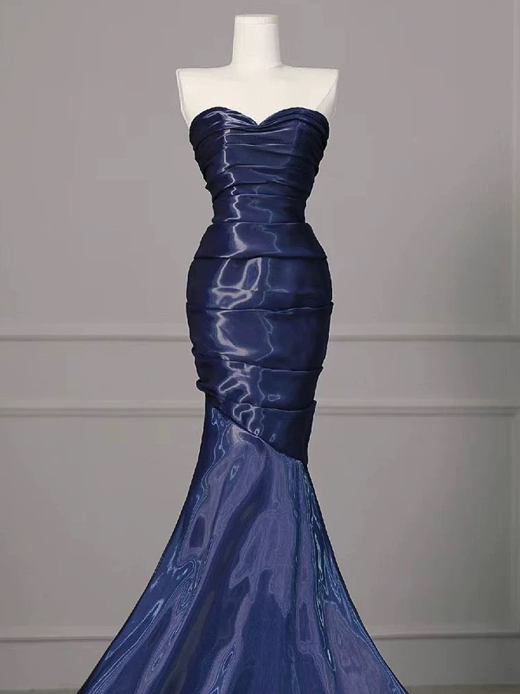 Sexy Mermaid Sweetheart Navy Blue Floor Length Evening Dress Prom Dresses SD1608