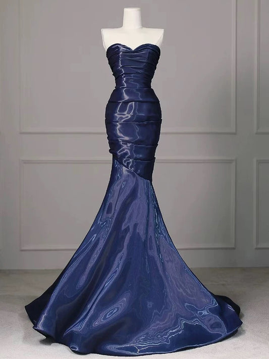 Sexy Mermaid Sweetheart Navy Blue Floor Length Evening Dress Prom Dresses SD1608