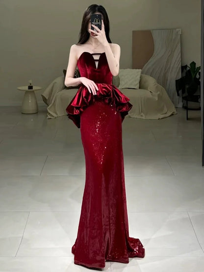 Sexy Mermaid Sweetheart Red Floor Length Evening Dress Prom Dresses SD1612