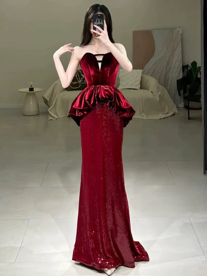 Sexy Mermaid Sweetheart Red Floor Length Evening Dress Prom Dresses SD1612