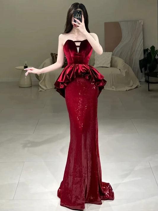 Sexy Mermaid Sweetheart Red Floor Length Evening Dress Prom Dresses SD1612