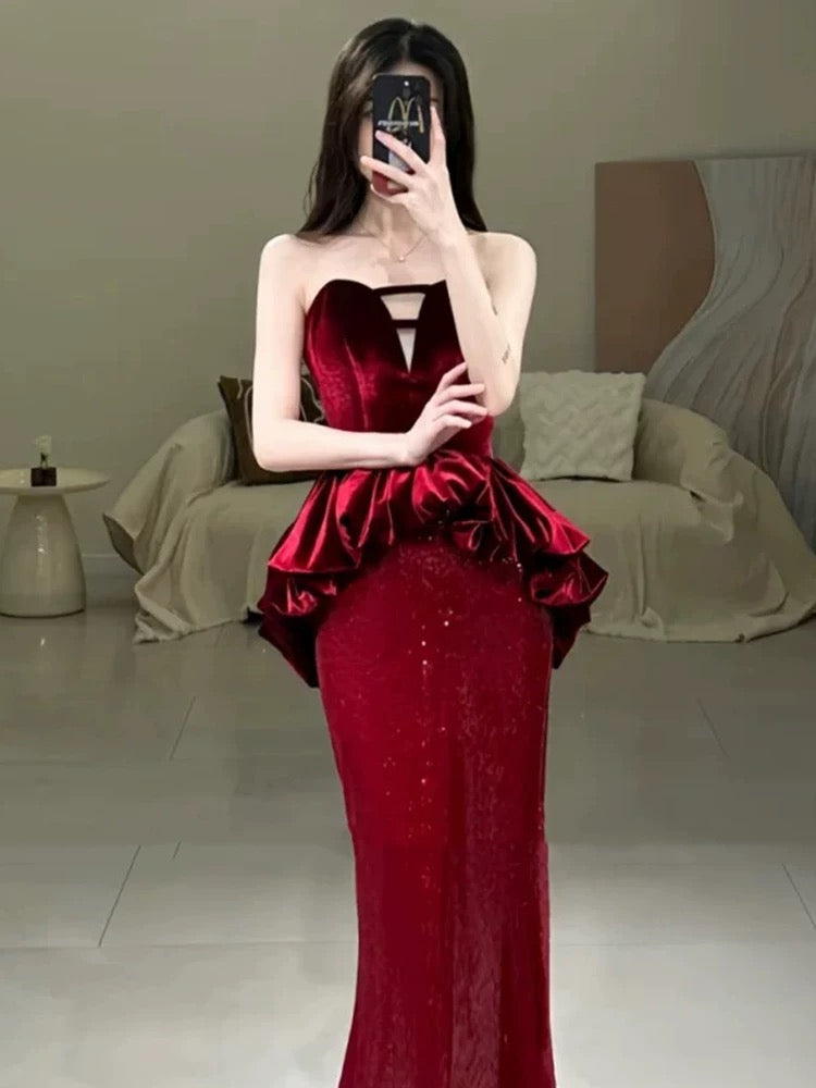 Sexy Mermaid Sweetheart Red Floor Length Evening Dress Prom Dresses SD1612