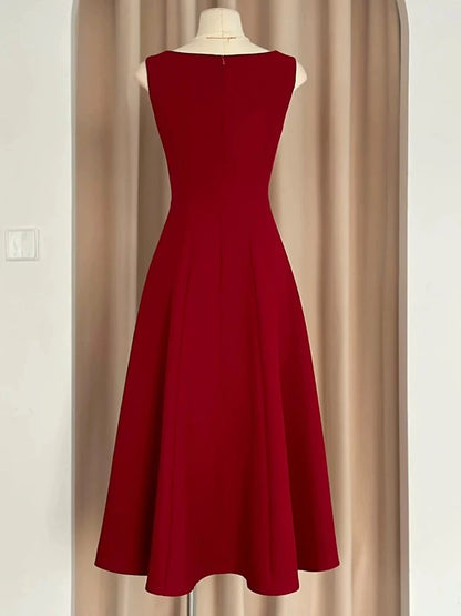 Sexy A Line Square Neckline Red Satin Ankle Length Evening Dress Prom Dresses SD1618