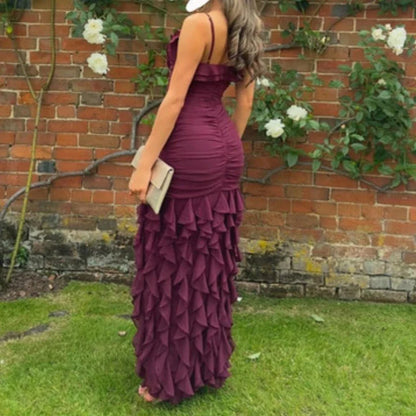 Sexy Mermaid Spaghetti Straps Ankle Length Chiffon Evening Dress Prom Dresses SD1642