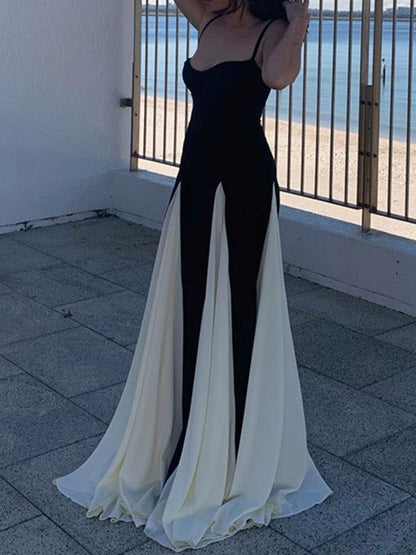 Modest A line Spaghetti Straps Black Long Prom Dresses Formal Graduation Party Dress Evening Dress SD1648