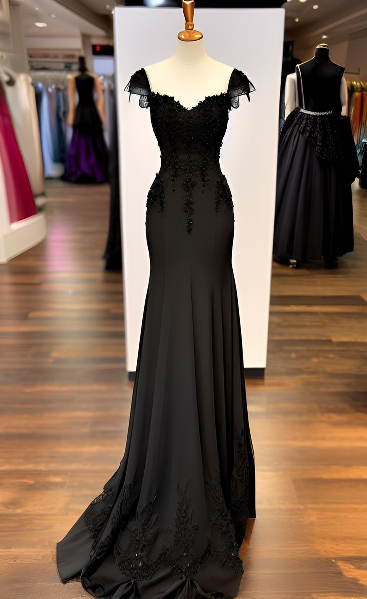 Sexy Mermaid Straps Chiffon Black Lace Evening Dress Prom Dresses SD1714