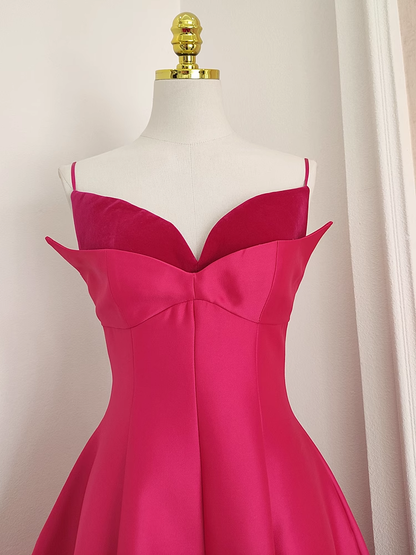 Sexy A line Spaghetti Straps Hot Pink Vacation Dress Satin Women Dresses SD171