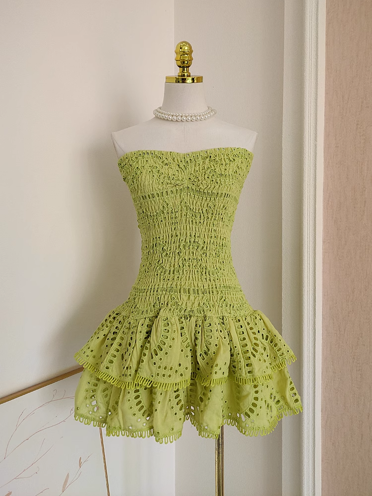 Cute Sheath Strapless Bud Green Lace Vacation Dress Short Birthday Dresses SD175