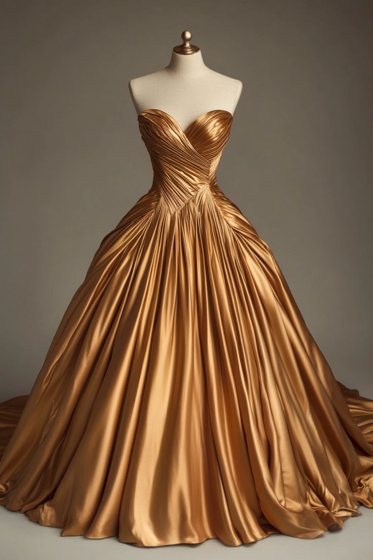 Retro Ball Gown Sweetheart Satin Gold Party Dress Prom Dresses Evening Dress SD1769