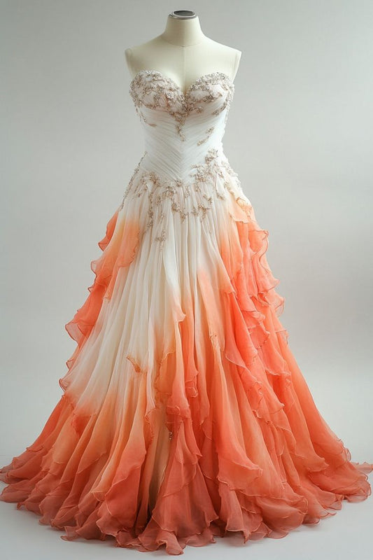 Retro Ball Gown Sweetheart Orange Ombre Chiffon Evening Dress Prom Dresses SD1771