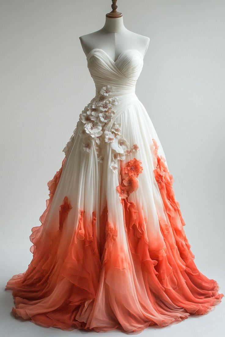 Aesthetic Ball Gown Sweetheart Orange Ombre Chiffon Evening Dress Prom Dresses SD1773