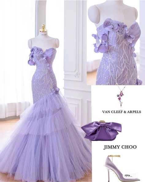 Aesthetic Mermaid Sweetheart Lilac Tulle Party Dress Long Prom Dress Evening Dresses SD1777