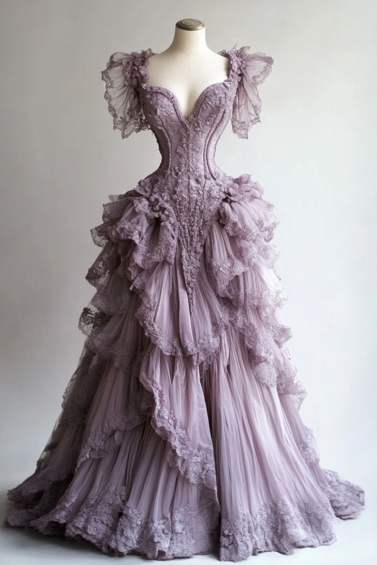 Retro Ball Gown Sweetheart Layers Lilac Tulle Party Dress Long Prom Dresses Evening Dress SD1782