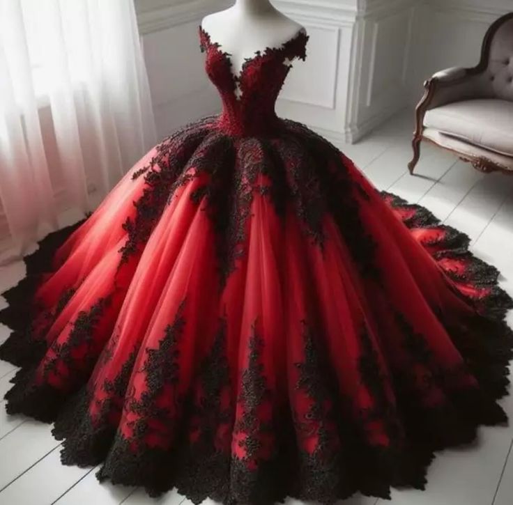 Gothic Red and Black Off the Shoulder Evening Dress Prom Dresses SD1790