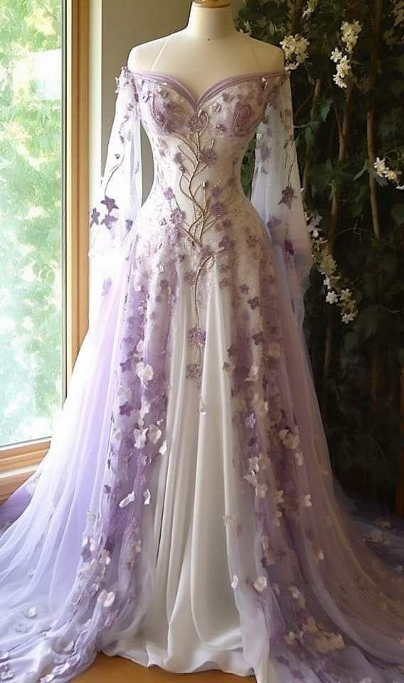 Aesthetic Ball Gown Off The Shoulder Tulle Lilac Party Dresses Long Pr ...