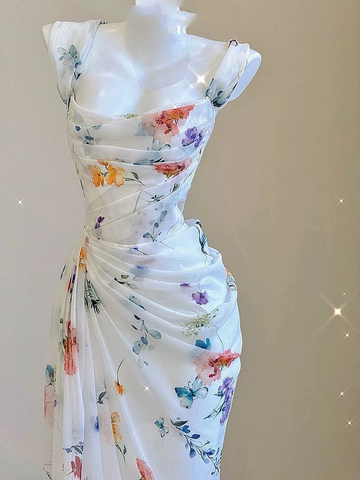 Sexy Mermaid Straps Chiffon Floral Evening Gowns Long Prom Dresses SD1825