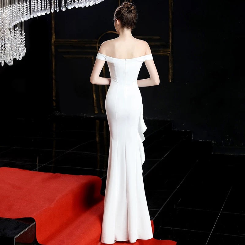 Sexy Mermaid Strapless White Satin Long Evening Gowns Prom Dresses SD1834