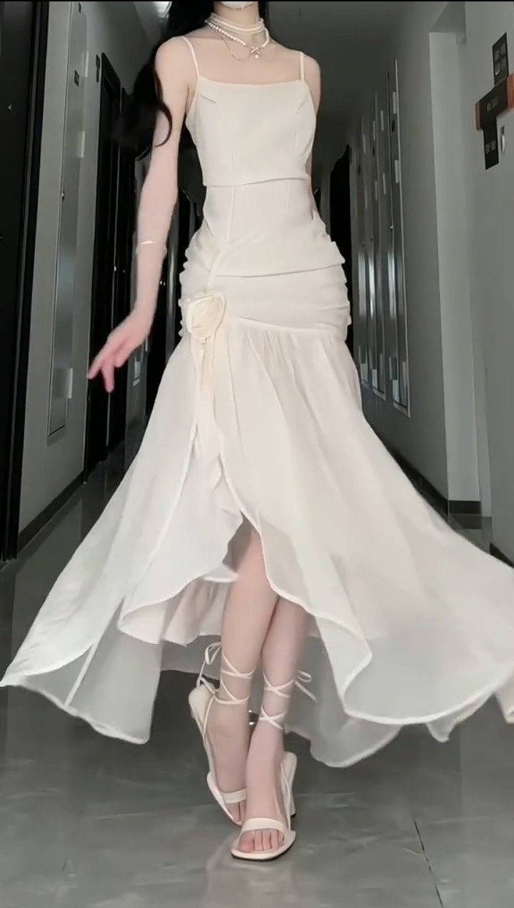 Sexy Mermaid Straps Ivory Chiffon Long Evening Gowns Prom Dresses SD1835