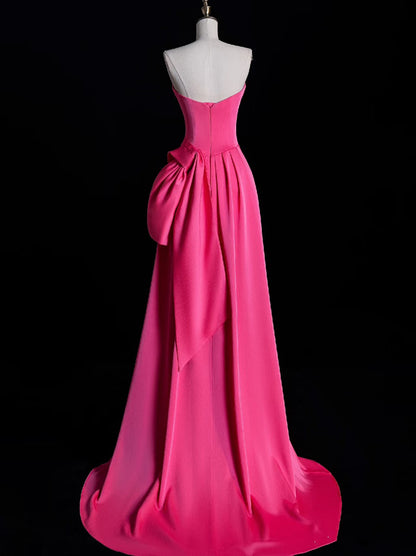 Modest Mermaid Strapless Pink Satin Party Dress Long Prom Dress Evening Dresses SD1852