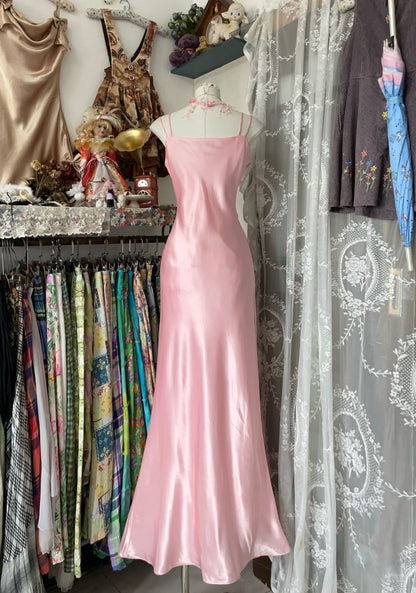 Vintage Fashion Mermaid Straps Floor Length Pink Lace Evening Dress Prom Dresses SD1876