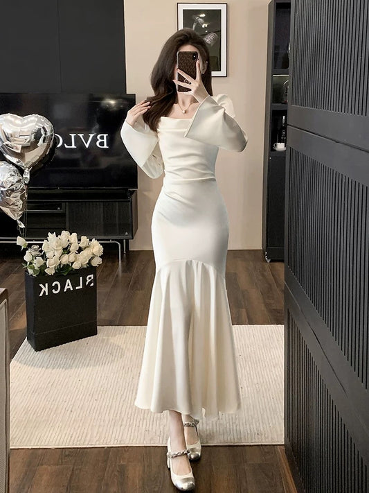 Elegant Mermaid Strapless White Evening Dress Prom Dresses SD1878