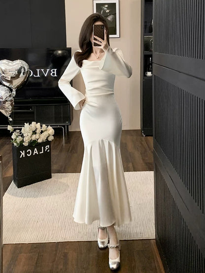 Elegant Mermaid Strapless White Evening Dress Prom Dresses SD1878