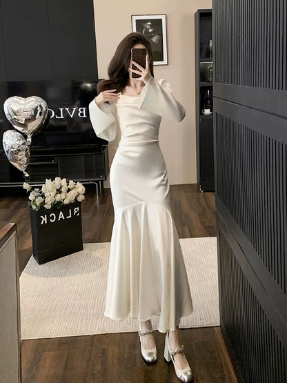 Elegant Mermaid Strapless White Evening Dress Prom Dresses SD1878