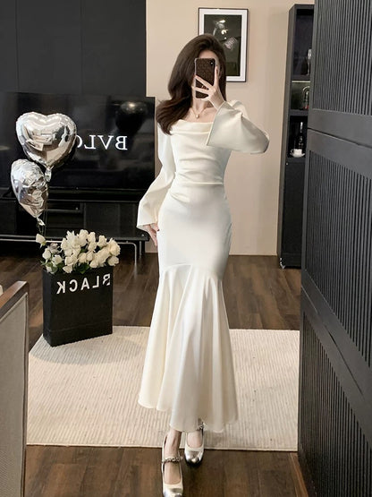 Elegant Mermaid Strapless White Evening Dress Prom Dresses SD1878