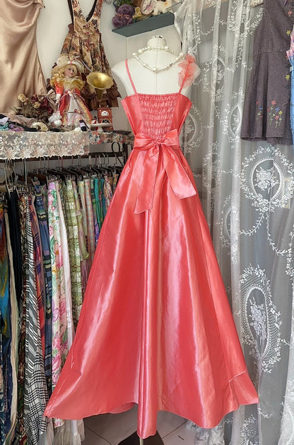 Vintage Fashion A line Spaghetti Straps Pink Floor Length Evening Dress Prom Dresses SD1892