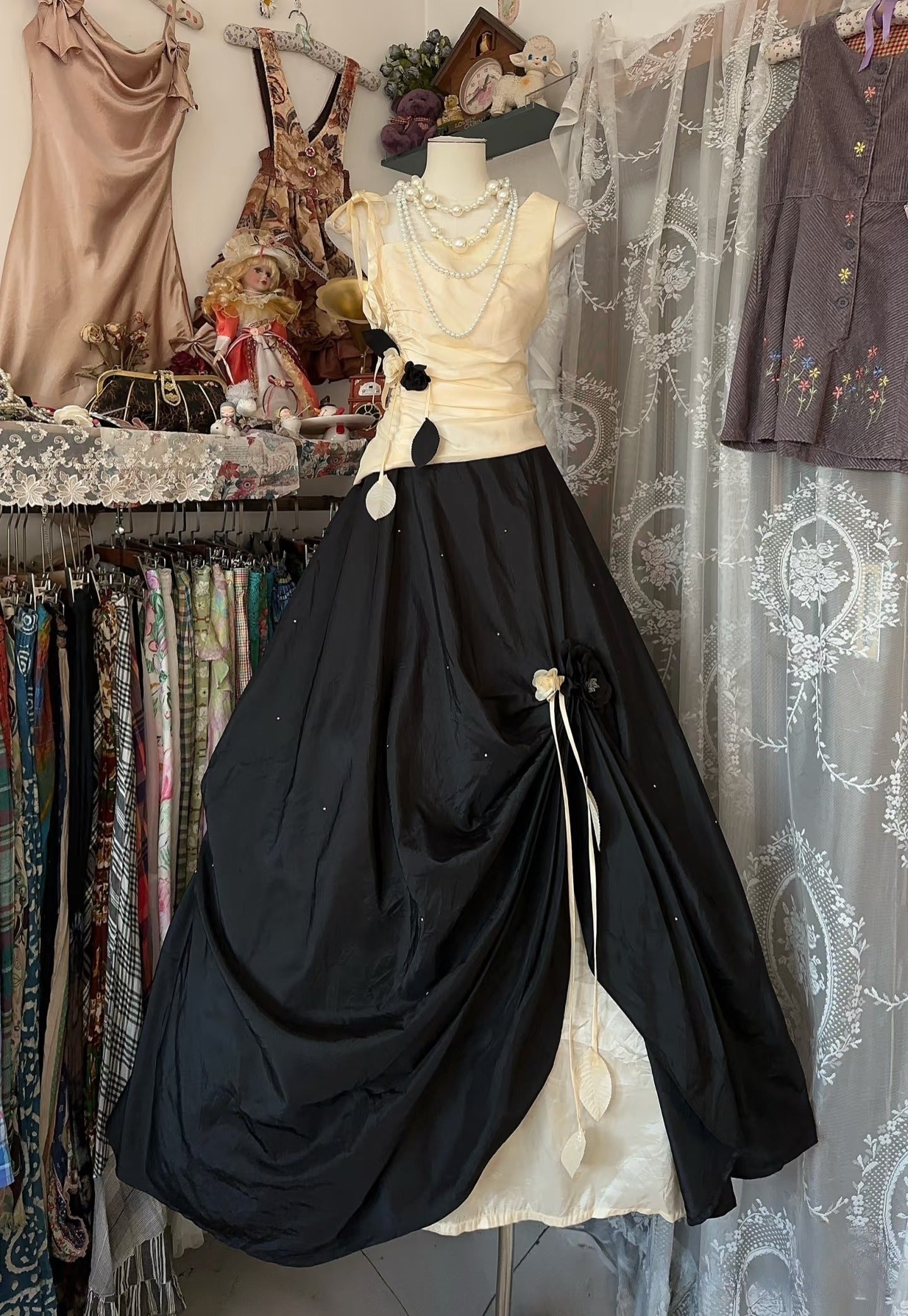 Vintage Ball Gown Sleeveless Long Black Evening Dress Prom Dresses SD1900