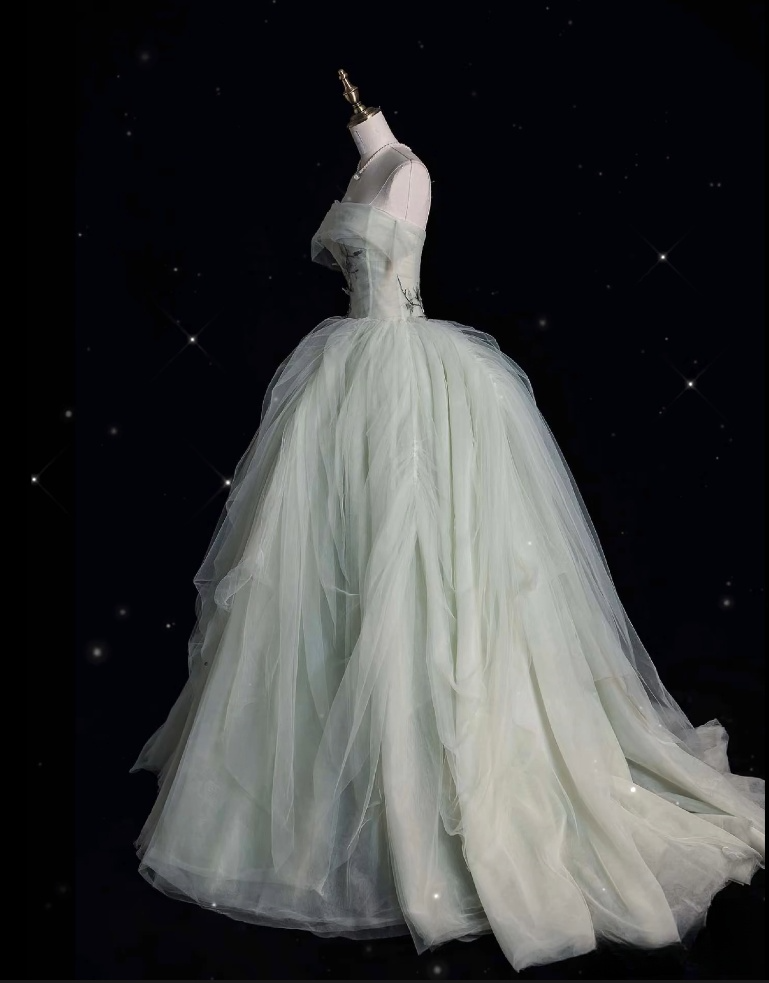 Sexy Plunge Sage Green Tulle Long Formal Dress Party Prom Dress With Open Back main image 0