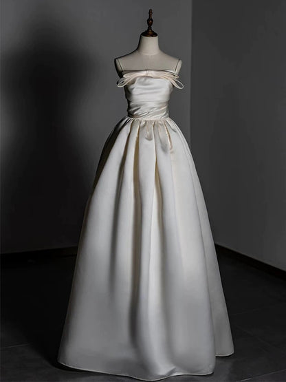 Timeless A line Strapless Satin Ivory Wedding Dresses Brides Dress SD1970