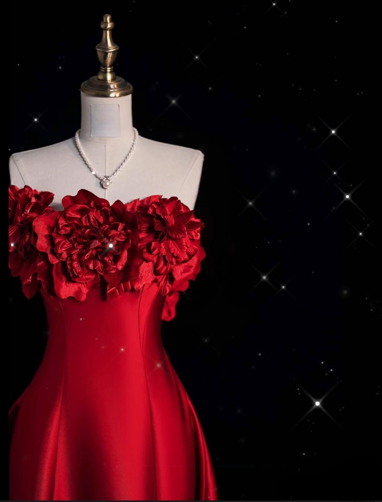 Pretty A line Strapless Satin Long Red Prom Dress Evening Dress Formal