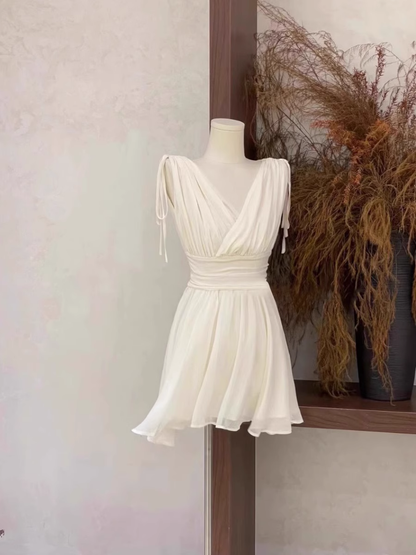 Cute A Line V Neckline Ruffled White Women's Short Holiday Dresses Birthday Dress SD200