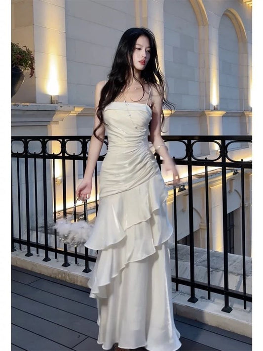 Beautiful Mermaid Spaghetti Straps Ivory Long Party Dresses Prom Dress SD2015