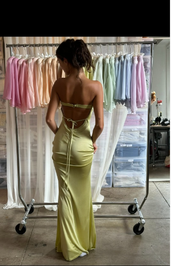 Beautiful Mermaid Strapless Neckline Yellow Long Satin Party Dresses Prom Dress SD2029