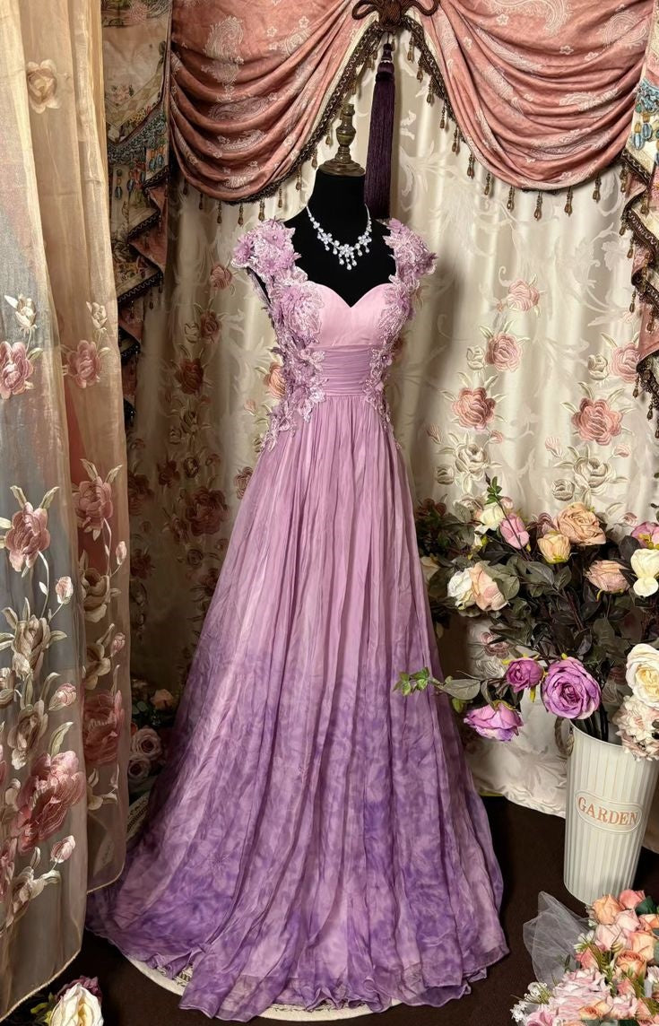 Pretty A line Sweetheart Neckline Long Tulle Lilac Party Dresses Prom Dress SD2035