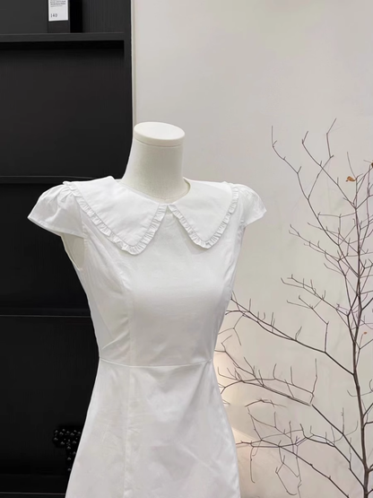 Cute A Line Doll Collar Sleeveless Cotton White Short Women's Holiday Summer Dresses SD204