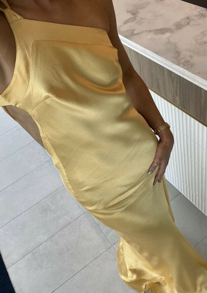 Classy Mermaid One Shoulder Yellow Long Evening Dress Prom Dresses With Backless SD2074