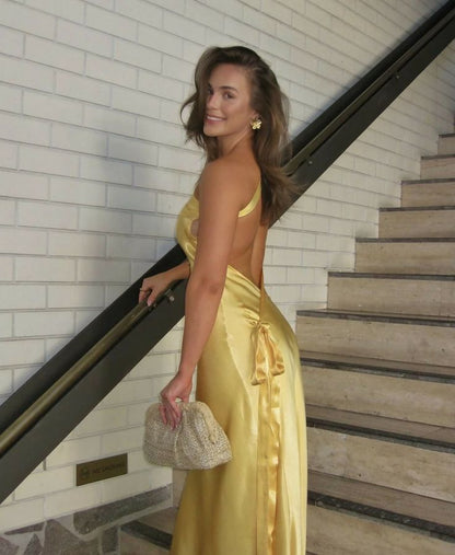 Classy Mermaid One Shoulder Yellow Long Evening Dress Prom Dresses With Backless SD2074