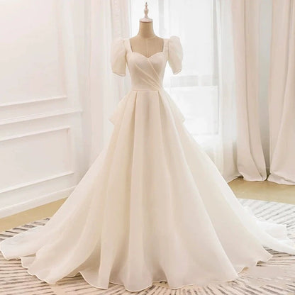 Unique Ball Gown Sweetheart Short Sleeves Long White Wedding Dresses SD2119