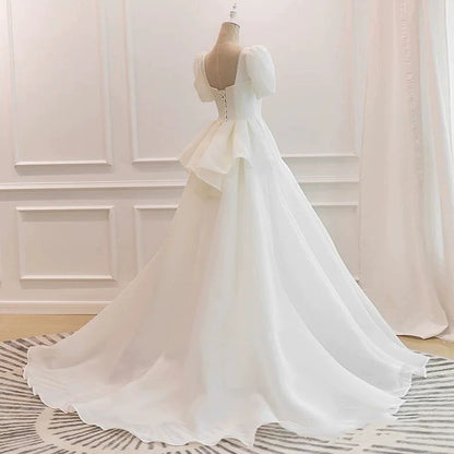 Unique Ball Gown Sweetheart Short Sleeves Long White Wedding Dresses SD2119