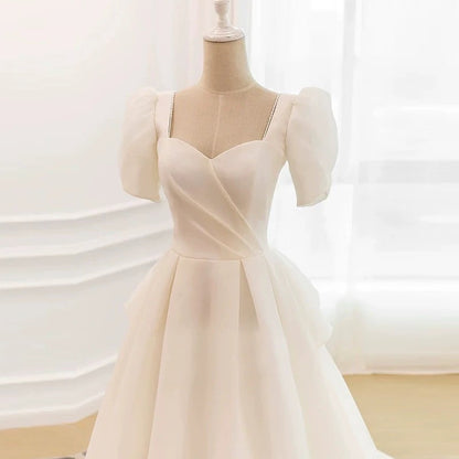 Unique Ball Gown Sweetheart Short Sleeves Long White Wedding Dresses SD2119