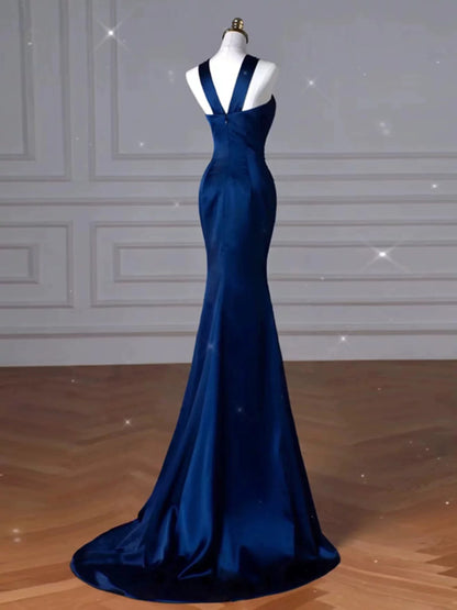 Pretty Mermaid Halter Navy Blue Long Prom Dress Evening Dress Formal Dress SD2135