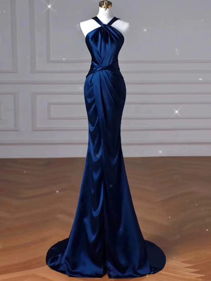 Pretty Mermaid Halter Navy Blue Long Prom Dress Evening Dress Formal Dress SD2135