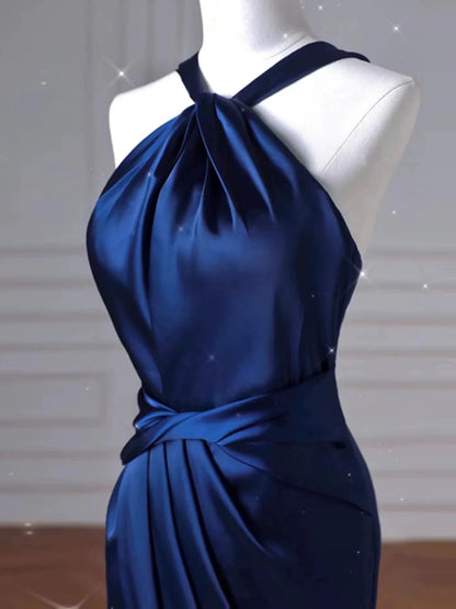 Pretty Mermaid Halter Navy Blue Long Prom Dress Evening Dress Formal Dress SD2135