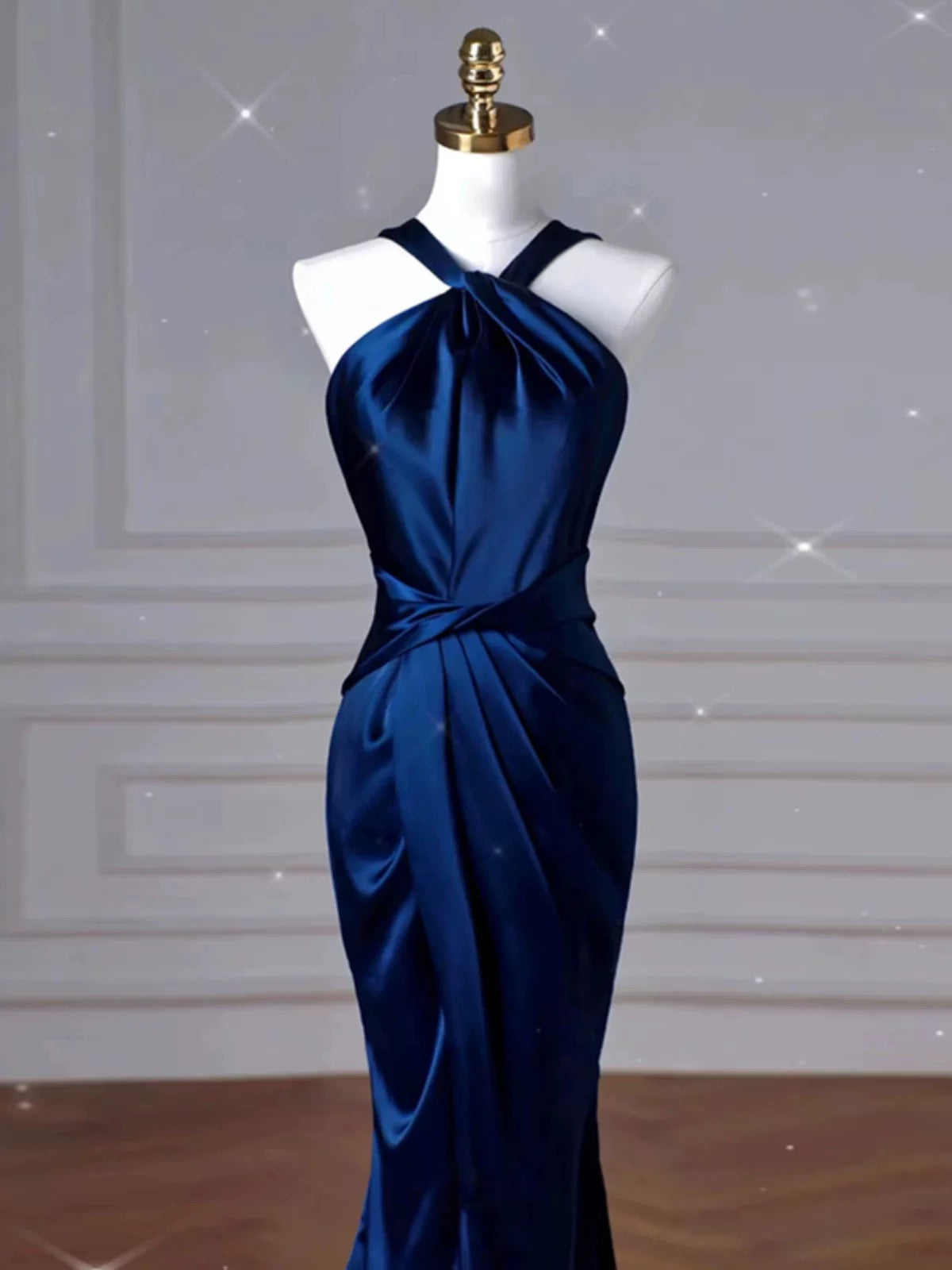 Pretty Mermaid Halter Navy Blue Long Prom Dress Evening Dress Formal Dress SD2135